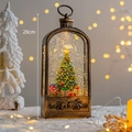 Vintage bronze Christmas lantern with musical snow globe and colorful tree scene - Bronze - Gift Box Christmas Tree