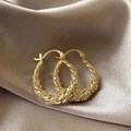Golden twisted hoop earrings with micro-paved white zircons on champagne silk - Rhinestone Wrapped (24#)