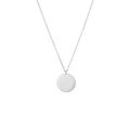Collar minimalista de acero inoxidable plateado con colgante de disco pulido en fondo blanco - Color Acero