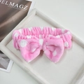 Plush pink headband with white polka dots and oversized bow for skincare routines - Pink Polka Dot Bow Hairband (108#)