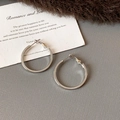 Sleek silver minimalist geometric hoop earrings with textured fold design for women - Style 67 / Diameter 29mm / Silver