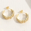 Chic 14K gold plated C-shaped hoop earrings with double row paved zircon stones - Es2129-1 C-shaped Zircon