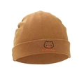 Brown newborn knit hat with cute bear embroidery and brand logo on a clean white background - Camel Bear - Single Hat