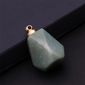 Macro detail of irregular green malachite perfume bottle pendant with gold clasp hardware - Aventurine Jade