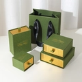 Dark green jewelry box set with gold drawers and matching gift bag for rings and necklaces - Green And Gold Drawer Box (general Blessing Message) / Handbag 11*12*6cm