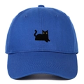 Casquette de baseball en coton bleu roi avec broderie chat noir et yeux jaunes vifs - Réglable / Bleu Saphir