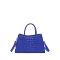 Chic blue crocodile pattern large capacity handbag with top handles and shoulder strap - Blue