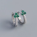 Elegant S925 sterling silver flower hoop earrings with emerald green gems and diamonds - 925 Silver / Platinum (Green Zirconia)