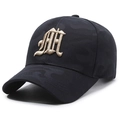Dark camouflage baseball cap featuring a premium 3D gold embroidered letter M - Adjustable / Navy Blue