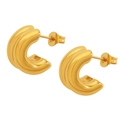 Polished gold-plated C-shaped chunky hoop earrings with double ridge texture - Gold Earrings / Gold