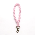 Handmade pink macrame woven wrist strap with a bronze metal lobster clasp keychain - Light Purple