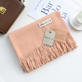 Peach pink cashmere-like scarf with fringe details and soft texture for winter - Apricot Pink / 200cm