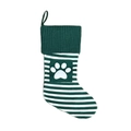 Chaussette de Noël tricotée à rayures vertes et blanches avec motif patte d'animal - Rayé Vert Patte de Chien