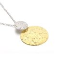 Double layered necklace with silver and gold embossed pendants on a silver chain - Two Tone Gold/Silver Double Disc Embossed Style [No Chain] (KP29342-K)