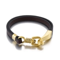 Bracciale da uomo in pelle marrone scuro multistrato con chiusura a gancio oro - 21cm / Oro