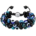 Detailansicht des 8mm dreilagigen Evil Eye Armbands mit natürlichen Tigerauge-Perlen - Blaues Tigerauge
