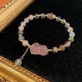 Amethyst strawberry crystal bracelet with a pink Pixiu charm and golden metal beads - Style 60 (Multi-Crystal) / Gold-Pink