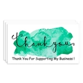 Detailed stacked view of watercolor green Thank You For Supporting My Business cards - Green Card