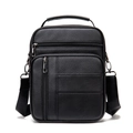 Vertical black genuine leather crossbody bag for men with handle and lychee texture - 7457 Black