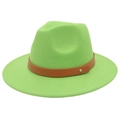 Détail d'un chapeau fedora vert vif en laine avec ceinture en cuir et boucle dorée - M(56-58cm) / Vert Fruit