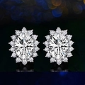 Elegant silver S925 sterling silver stud earrings with oval moissanite sunflower design - White Diamond Earrings Tz-18