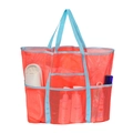 Orange mesh beach tote bag with blue handles and eight exterior storage pockets - Orange with Blue Strap Beach Bath Bag 60x40x20cm