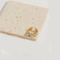 Two-tone silver and gold U-shape horseshoe open ring with wavy hollow design - Star Style (JZ0534)