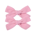 Pink linen bow hair clips set of two for girls with textured weave fabric finish - Bow Hair Clips Set / Light Pink (Linen Texture)