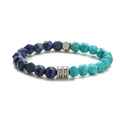 Bracelet en perles d'agate oeil de tigre facettées avec accents en acier inoxydable - Lapis Lazuli + Turquoise