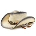 Cappello da cowboy in paglia intrecciata avorio con fascia decorata e fregio metallico - M(56-58cm) / Nero Riso