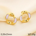 Elegant gold-tone geometric earrings with purple enamel and pave crystals inlay - Style C Gold (KE114511-K)