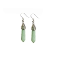 Detail of silver drop earrings with hexagonal light green natural stone pendants - Aventurine
