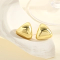Elegant gold polished geometric triangle stud earrings on white stone display base - Gold Arc Triangle