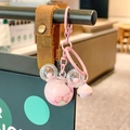 Pink cartoon cat paw keychain with liquid sand, sequins, and a pink jingle bell charm - Pink Mickey Head Milk Bean