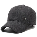 Berretto da baseball invernale da uomo in tessuto mélange grigio scuro con paraorecchie - Regolabile / Grigio