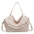 Large cream PU leather tote bag with metal rivets and adjustable crossbody strap - White