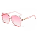 Pink gradient oversized square sunglasses with transparent frame and metal chain detail - Transparent Pink