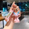 Pink Espeon Pokémon keychain charm with gold metal clasp and branded logo strap - B348-6 Pink / Large