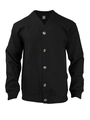 Men's black V-neck cable knit cardigan with amber buttons in textured solid finish - S / Black