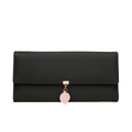 Détail du portefeuille en cuir PU noir avec pendentif feuille rose et texte argenté - Noir