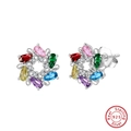 Colorful floral wreath stud earrings made of S925 sterling silver with pear-cut zircons - EQE121-P-Silver Colorful Wreath