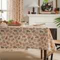 Mantel navideño de lino beige con estampados de hombre de jengibre y copos de nieve - 140x260cm / Hombre de Jengibre Blanco