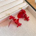 Vintage style Ancora red sequin fringe stud earrings with silver needles and gold accents - Silver Needle - Ancora Red