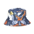 Unisex bucket hat with blue and orange tie-dye marble print pattern on canvas - Navy Orange Marble Print (#13)