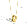 Chunky gold letter pendant with 45cm snake chain showing 20mm by 15mm dimensions - Letter U