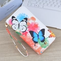 White long zipper wallet with floral butterfly print and matching wristlet on wood desk - Butterfly & Flower Print / Light Pink (Butterfly & Flower)