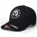 Outdoor fishing baseball cap featuring SWAT eagle embroidery on black cotton twill fabric - One Size / Black