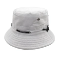 Detail of white cotton bucket hat featuring metal eyelets and sporty adjustable drawstring - M (56-58cm) / White