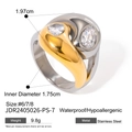 Two-tone stainless steel chunky ring with two large pear-shaped cubic zirconia stones - Two-tone Zirconia #8
