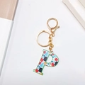 Floral alphabet P keychain with tropical patterns and golden metal lobster clasp - Letter P (No Tassel)